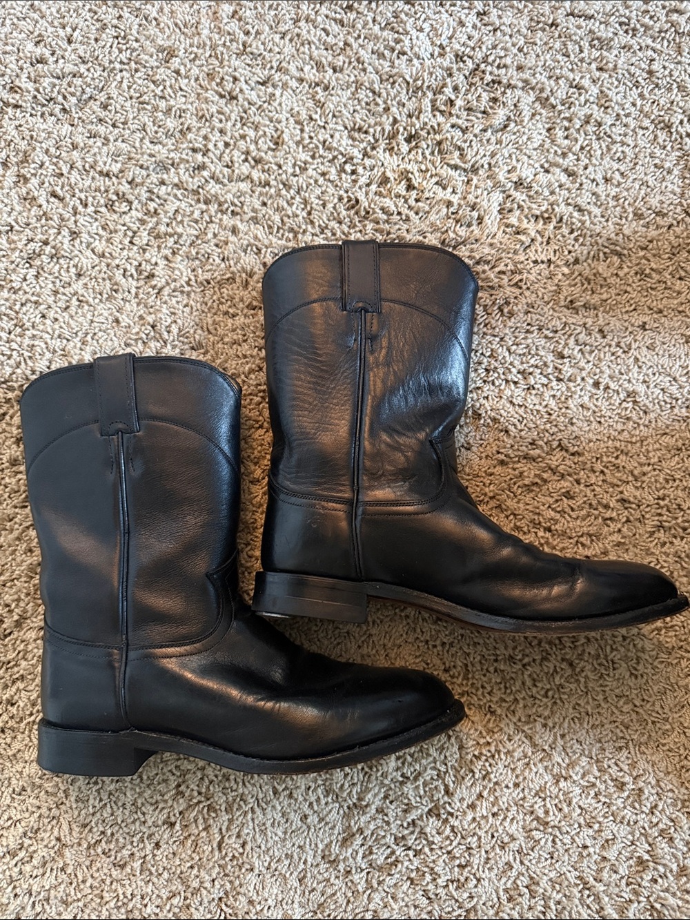 Justin Roper Classic Black Leather Men’s Pull-On Boots